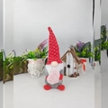 Detail of a plush Valentine gnome with red polka dot hat and a pink leaf heart - Small Heart