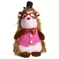 Close-up of a plush beaver toy with a black top hat, red glasses and pink waistcoat - Mini Sweater