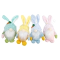 Close-up of four colorful Easter bunny gnomes with carrots and flower hat decorations - 4Pcs Set