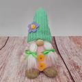 Spring gnome plush in green knit hat with flowers and white braids home decoration - Green