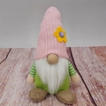 Handmade pink knitted hat gnome doll with flower detail and white beard home decoration - Pink