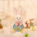 Plush Easter bunny hanging ornament with blue knitted body and pink plaid bow decoration - Blue