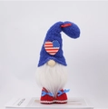 Patriotic 4th of July Independence Day gnome with plush blue hat and star heart pattern - Blue Hat