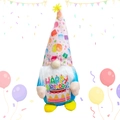 Geburtstag Zwerg Plüschtier mit pinkem Hut und Happy Birthday Schild auf weiß - Geburtstag Stil