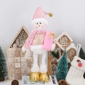 Detail der rosa-goldenen Weihnachts-Schneemann-Puppe mit Glitzermütze und Goldstiefeln - Rosa Teleskopischer Musik-Schneemann (Batterie)