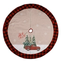 Classic round Christmas tree skirt with red plaid border and Let it snow truck design - Christmas Tree Truck