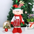 Stehende Weihnachts-Elf Plüschpuppe im roten Karomuster mit ausziehbaren Beinen Deko - Roter Fuß Stil