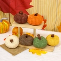 Set di sei zucche colorate in maglia su supporto di legno per decoro autunnale - Piccole Zucche Multicolore (Set da 6)