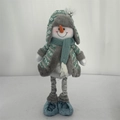 Muñeco de nieve de Navidad de peluche con piernas largas y ropa de punto azulada - Muñeco de nieve