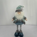 Muñeco gnomo navideño azul y gris con patrones de copos de nieve y barba larga decorativa - Santa Claus