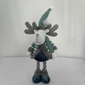 Muñeco de reno de Navidad retráctil con suéter de punto azul y patas de resorte largo - Alce