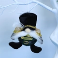 Detail of Nutcracker gnome ornament with black velvet hat and white feather plume - 18x15x8cm / Cyan Soldier Hanging Decor