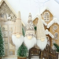 Three Nordic Christmas gnomes with pointed hats and white faux fur beards hanging set - Linen Knit Beige Style (G)