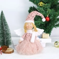 Pink sequin Christmas angel doll with white feather wings for holiday window display - Pink