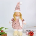 Detail of pink sequin Christmas angel doll with soft faux fur trim and gold braids - Pink