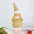 Detail of Christmas angel doll with gold sequins, tall hat, and plush faux fur trim - Gold