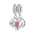 Silver-plated heart wings charm with red gemstone and sparkling crystals for bracelets - Hand Heart Gesture Charm (PAC1782)