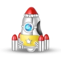 Detailed rocket charm with red enamel and blue gemstone for DIY bracelet charms - Across Rocket Bead (PAC906)