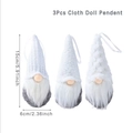 Set of 3 grey and white Christmas gnome plush pendants with knitted hats and hanging loops - Gray White Knit Style (K)