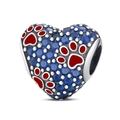 Detailed heart charm with blue zircons and colorful paw prints for DIY bracelets - Dreamcatcher Heart Paw Charm (PAC502)