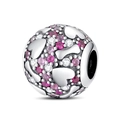 Detailed view of spherical charm with pink zircon pavé and silver heart motifs - Dreamcatcher Bone Round Charm (PAC504)