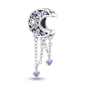 Macro detail of crescent moon charm with purple zircon stones and floral engraving - Dreamcatcher Moon Chain Bead (PAC520)