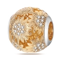 Macro detail of two-tone sunflower charm bead with sparkling cubic zirconia settings - Electroplated Gold Sunflower Bead