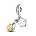 Macro detail of sunflower infinity charm with You Are My Sunshine engraving on silver bead - Sunflower Gold Plated Infinity Set Charm