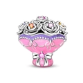 Macro detail of bouquet charm with colorful crystals and pink enamel bow decoration - Rose Bouquet Bead(PAC1899)