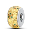 Macro detail of sunflower charm with dual-tone metal and embedded colorful cubic zirconia - Sunflower Gold Plated Charm