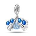 Macro shot of silver butterfly charm with heart detail and blue stones for DIY bracelets - Activity Design Series Blue Cat Paw (PAC975)