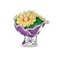 Macro view of floral bouquet charm with gold daisy and purple enamel for bracelets - Sunflower Bouquet Bead(PAC1900)