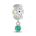 Detailed view of sunflower charm with yellow cubic zirconia and green gem drop - Sunflower Safety Bead