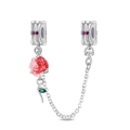 Dettaglio catena di sicurezza in argento con rosa smaltata e pietre preziose viola - Catena di Sicurezza Rosa Primaverile