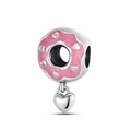 Detail of pink enamel donut charm with silver hearts and small heart pendant - Afternoon Tea Donut Style (PAC555)