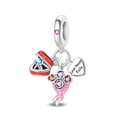Macro detail of silver charm with flower bouquet and engraved Love Never Fails tag - Witness Romance Pendant(PAC1903)