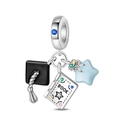 Detailed charm with black graduation cap, colorful book, and blue star pendant - Luminous Graduation Pendant (PAC1109)