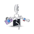 Detailed view of graduation charms featuring a camera, doctoral cap and diploma scroll - Graduation Ceremony Memorial Trio Pendant (PAC1516)