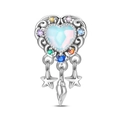 Iridescent heart charm with filigree silver scrollwork and multi-color crystal accents - Dreamy Ocean Dreamcatcher (PAC1913)