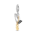 Macro detail of silver prayer hands charm with gold dollar sign for DIY jewelry - As You Wish (PAC1914)