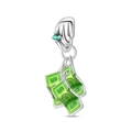 Macro view of silver hand-shaped pendant with green zircon and enamel dollar bills - Wealth Freedom (PAC1915)