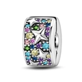 Macro di charm distanziatore in argento con zirconi colorati e accenti a stella - Clip di Sicurezza Stella Pietra Colorata (PAC621)