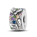 Dettaglio charm farfalla in argento con cristalli colorati per bracciali fai-da-te - Clip Farfalla con Pietra Colorata (PAC622)