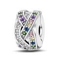 Dettaglio charm in argento a forma di X con zirconi colorati per bracciali fai-da-te - Clip di Sicurezza Anello Pietra Colorata (PAC623)