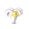 Charm zodiaco Ariete con cuore d'argento e stella dorata per bracciali fai-da-te - Ariete (PAC865-1)