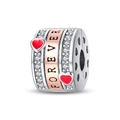 Dettaglio dello charm in argento con incisione Forever in oro rosa e cuori rossi - Clip di Sicurezza Piccolo Cuore Oro Rosa (PAC650)