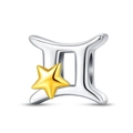 Silver Gemini zodiac charm bead with gold star accent for DIY jewelry bracelets - Gemini (PAC865-3)