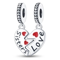 Silber Herz-Charm mit Sisters und Love Gravur für DIY Armbänder und Ketten - Schwestern Zweiteiliges Set Herz Anhänger (PAC309)