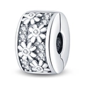 Close-up of silver daisy flower clip charm with clear cubic zirconia micro-inlay detail - Clover Series Clip (PAC388-1)