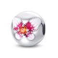 Gros plan sur le charm papillon en argent avec émail et cristal orange incrusté - Clip Papillon Rose (W-PAC587)